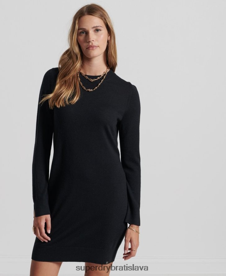 Superdry ženy studios merino pletené mini šaty 6B4ZTR2522 oblečenie čierna
