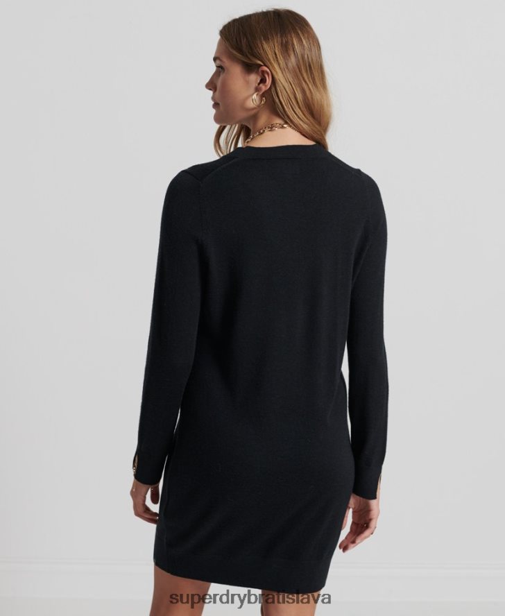 Superdry ženy studios merino pletené mini šaty 6B4ZTR2522 oblečenie čierna
