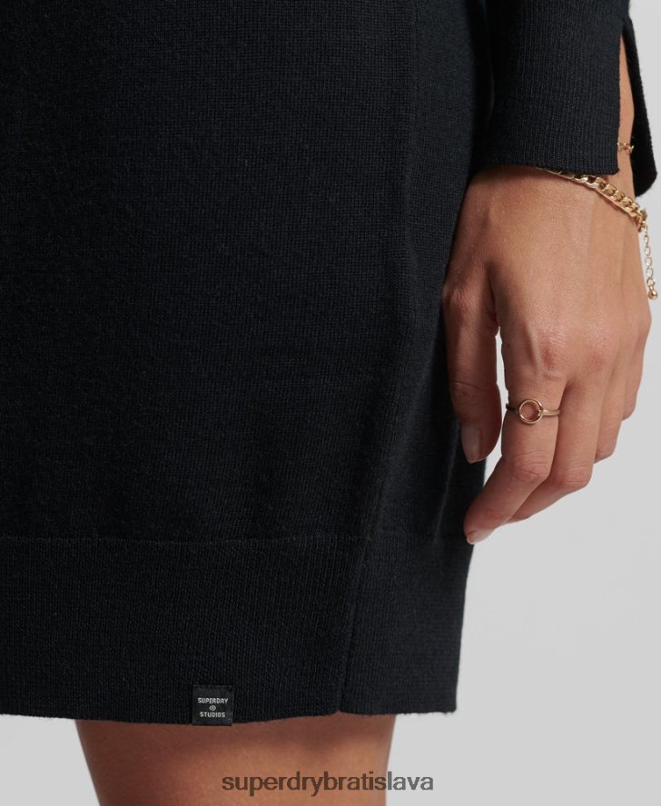 Superdry ženy studios merino pletené mini šaty 6B4ZTR2522 oblečenie čierna