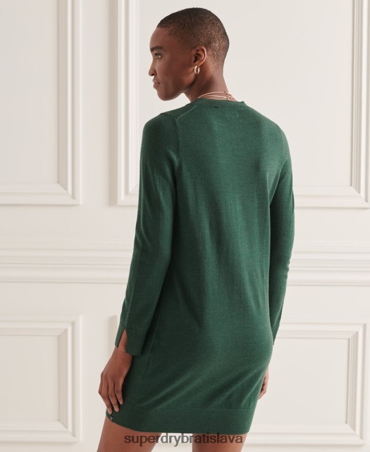 Superdry ženy studios merino pletené mini šaty 6B4ZTR6752 oblečenie zelená