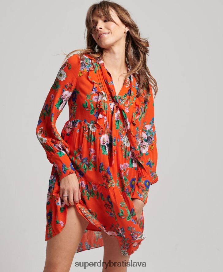 Superdry ženy štúdiové minišaty mimo služby 6B4ZTR2484 oblečenie červená