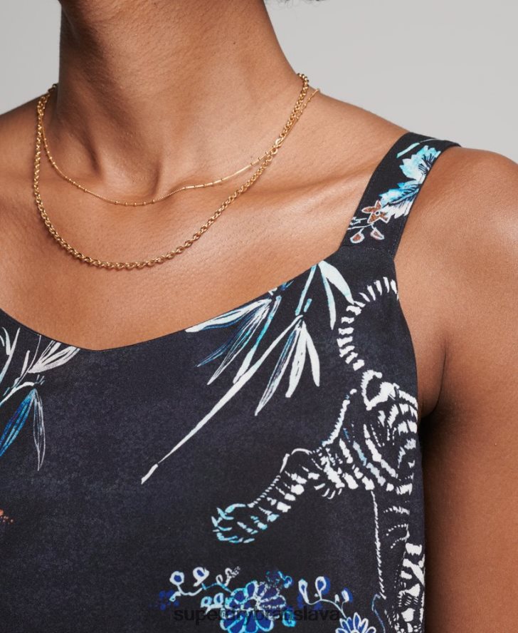 Superdry ženy štúdiové tkané maxi šaty 6B4ZTR2528 oblečenie námorníctvo