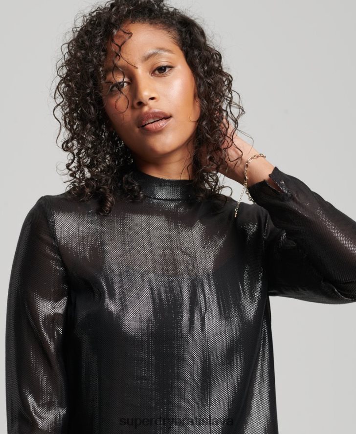 Superdry ženy štúdiové trblietavé šaty 6B4ZTR2437 oblečenie čierna