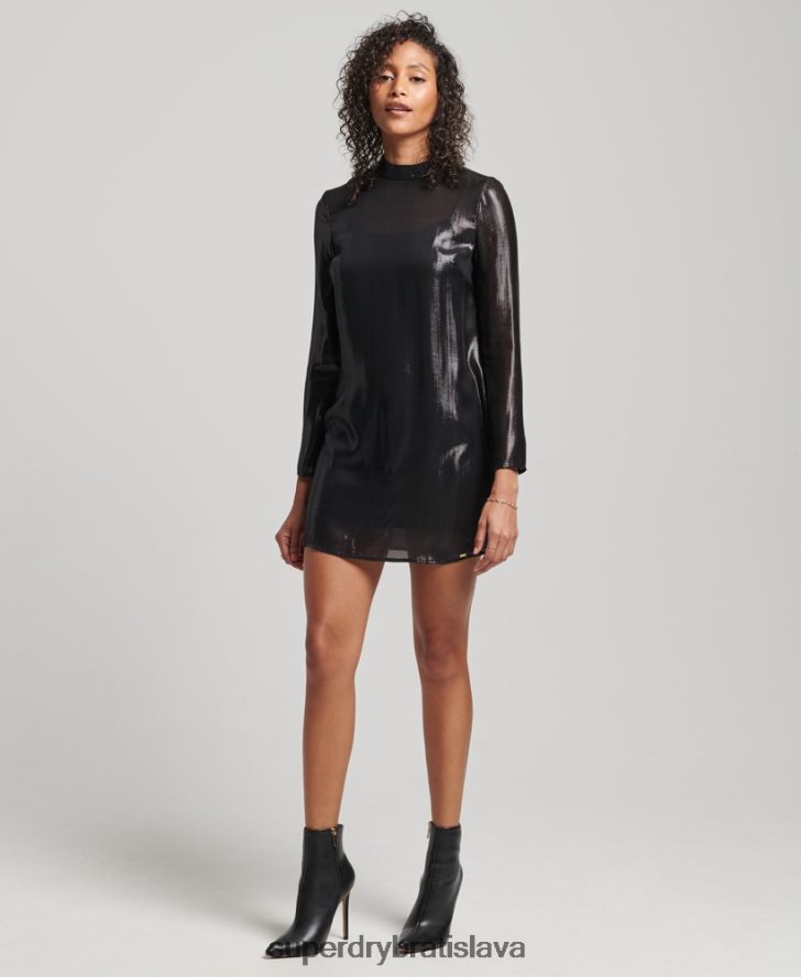 Superdry ženy štúdiové trblietavé šaty 6B4ZTR2437 oblečenie čierna