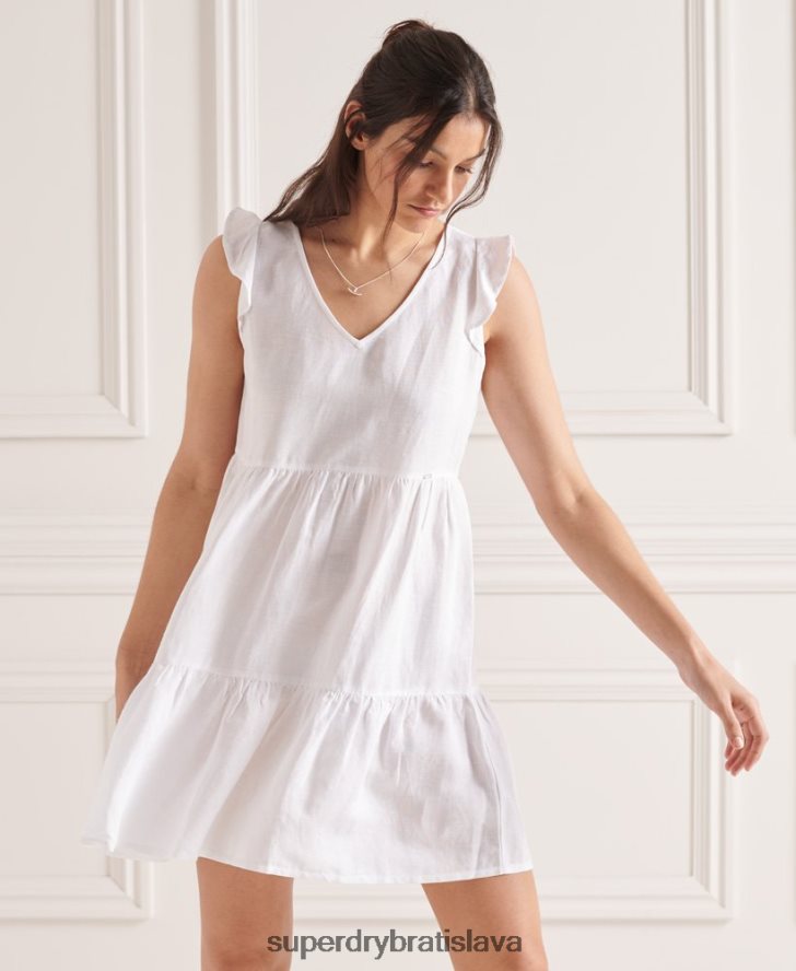 Superdry ženy tinsley stupňovité šaty 6B4ZTR2514 oblečenie biely