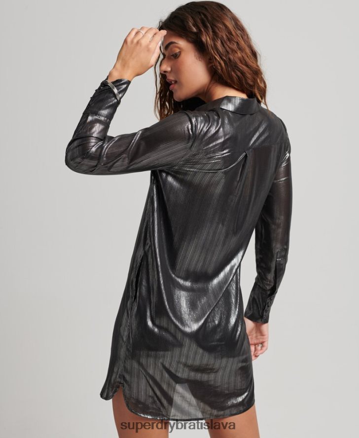Superdry ženy trblietavé košeľové šaty 6B4ZTR2551 oblečenie čierna