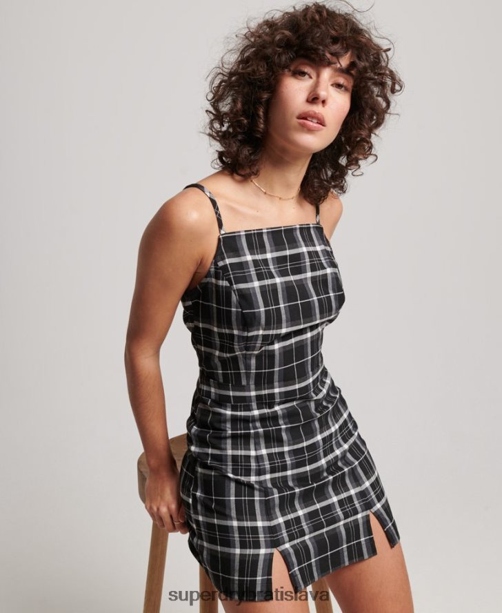 Superdry ženy vintage check cami mini šaty 6B4ZTR2435 oblečenie čierna