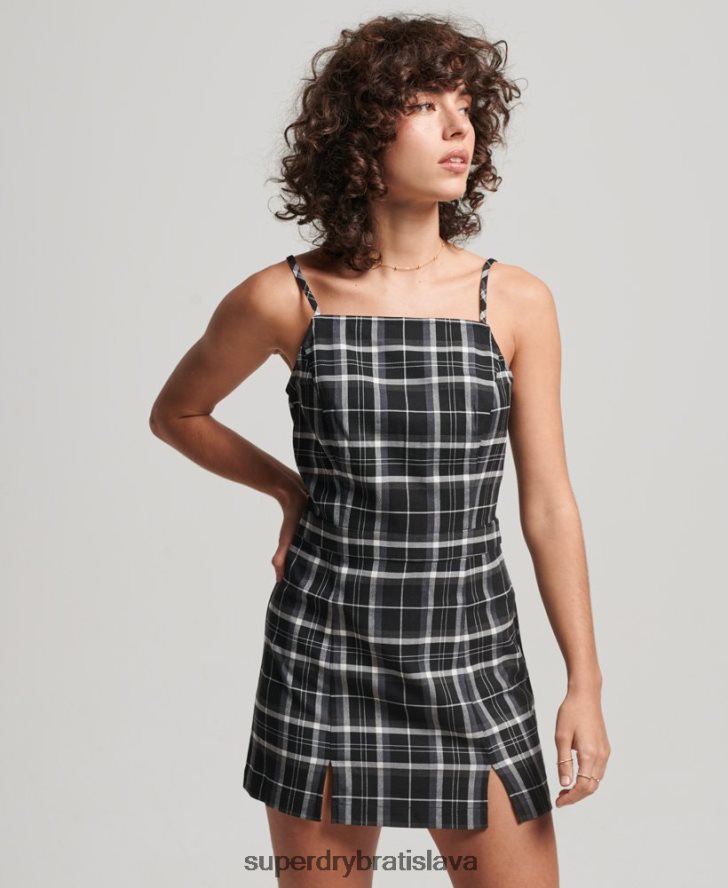 Superdry ženy vintage check cami mini šaty 6B4ZTR2435 oblečenie čierna