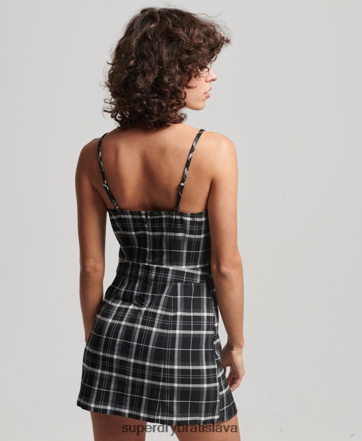 Superdry ženy vintage check cami mini šaty 6B4ZTR2435 oblečenie čierna