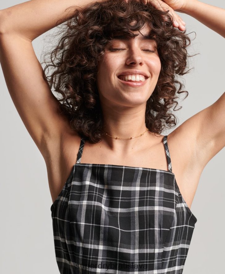 Superdry ženy vintage check cami mini šaty 6B4ZTR2435 oblečenie čierna
