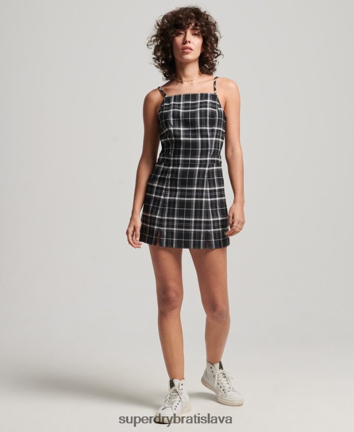 Superdry ženy vintage check cami mini šaty 6B4ZTR2435 oblečenie čierna