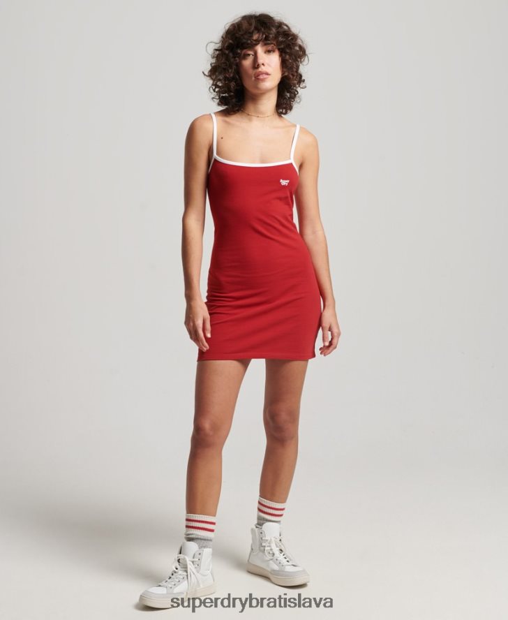Superdry ženy vintage džersejové košieľkové šaty 6B4ZTR2507 oblečenie červená
