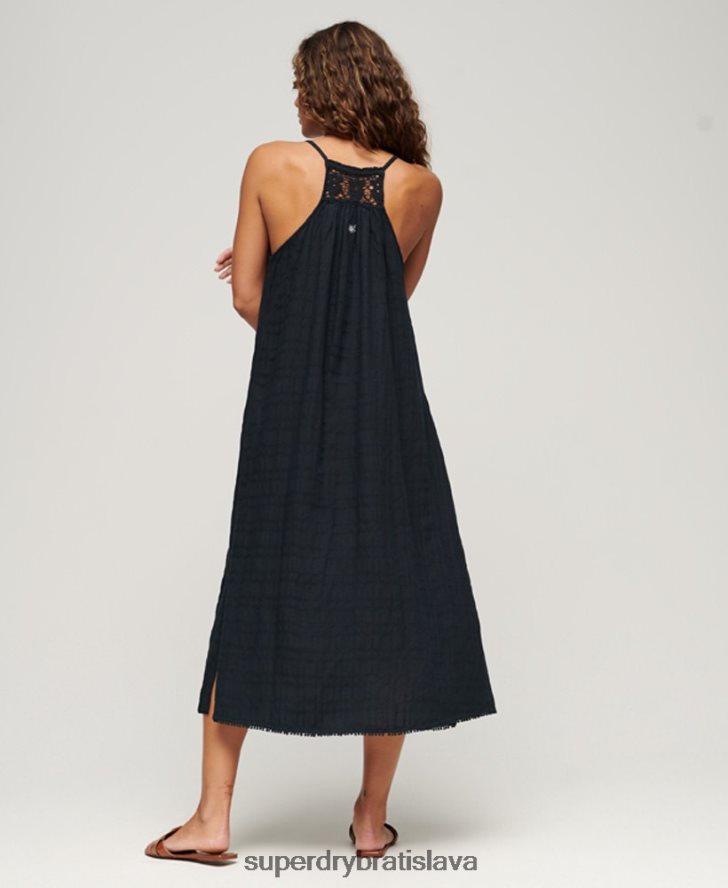 Superdry ženy vintage dlhé halter cami šaty 6B4ZTR1986 oblečenie námorníctvo