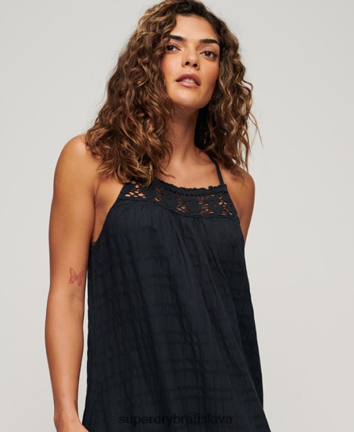 Superdry ženy vintage dlhé halter cami šaty 6B4ZTR1986 oblečenie námorníctvo