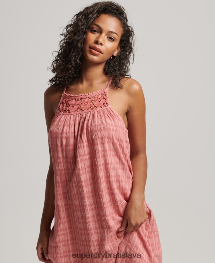 Superdry ženy vintage dlhé halter cami šaty 6B4ZTR2386 oblečenie Ružová