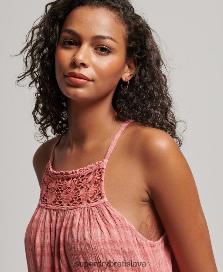 Superdry ženy vintage dlhé halter cami šaty 6B4ZTR2386 oblečenie Ružová