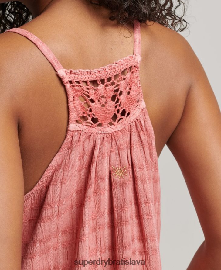 Superdry ženy vintage dlhé halter cami šaty 6B4ZTR2386 oblečenie Ružová