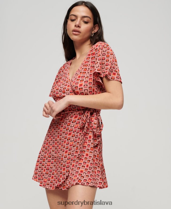 Superdry ženy vintage mini zavinovacie šaty 6B4ZTR1996 oblečenie červená