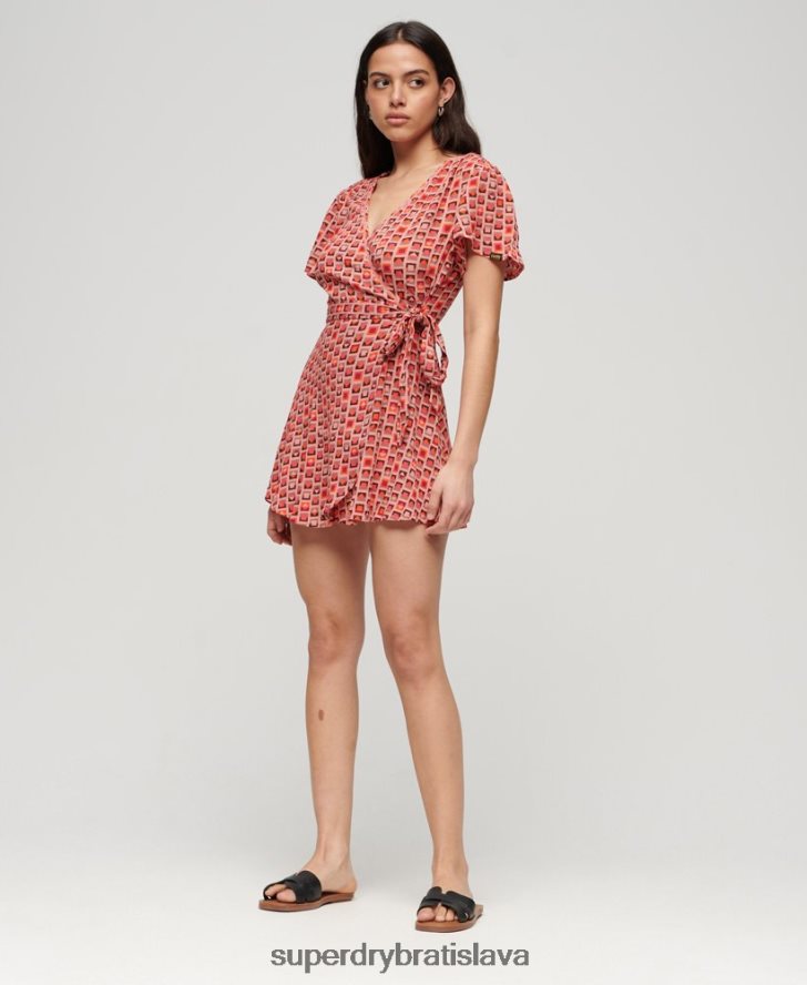 Superdry ženy vintage mini zavinovacie šaty 6B4ZTR1996 oblečenie červená
