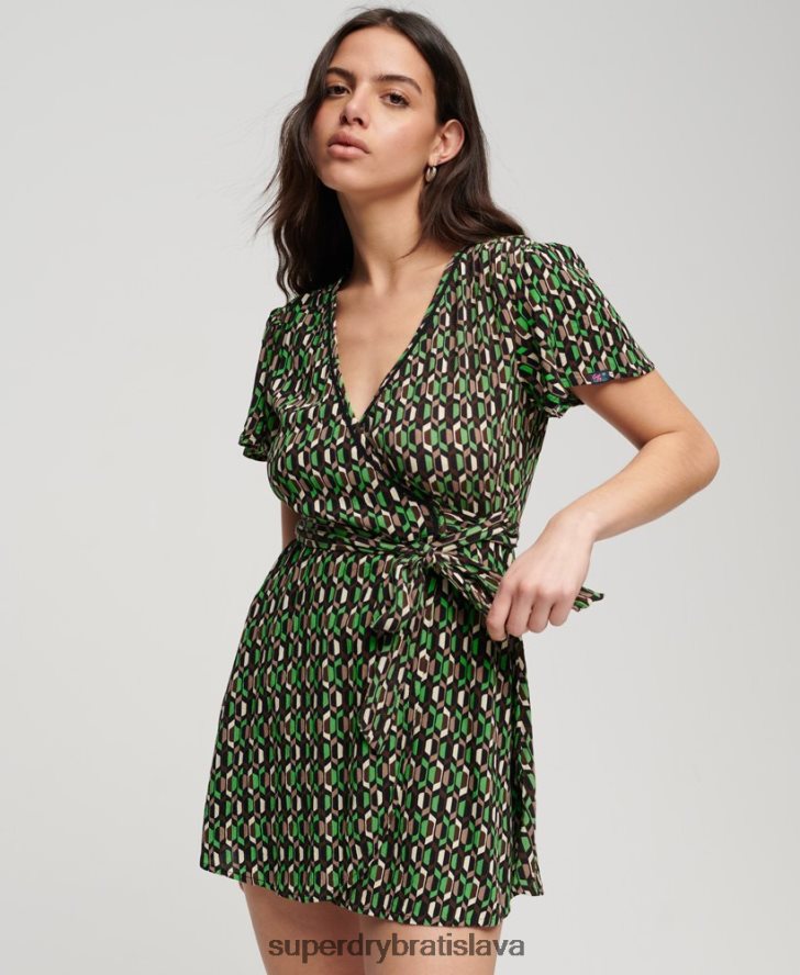 Superdry ženy vintage mini zavinovacie šaty 6B4ZTR2005 oblečenie zelená
