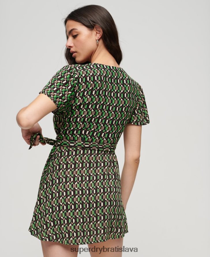 Superdry ženy vintage mini zavinovacie šaty 6B4ZTR2005 oblečenie zelená