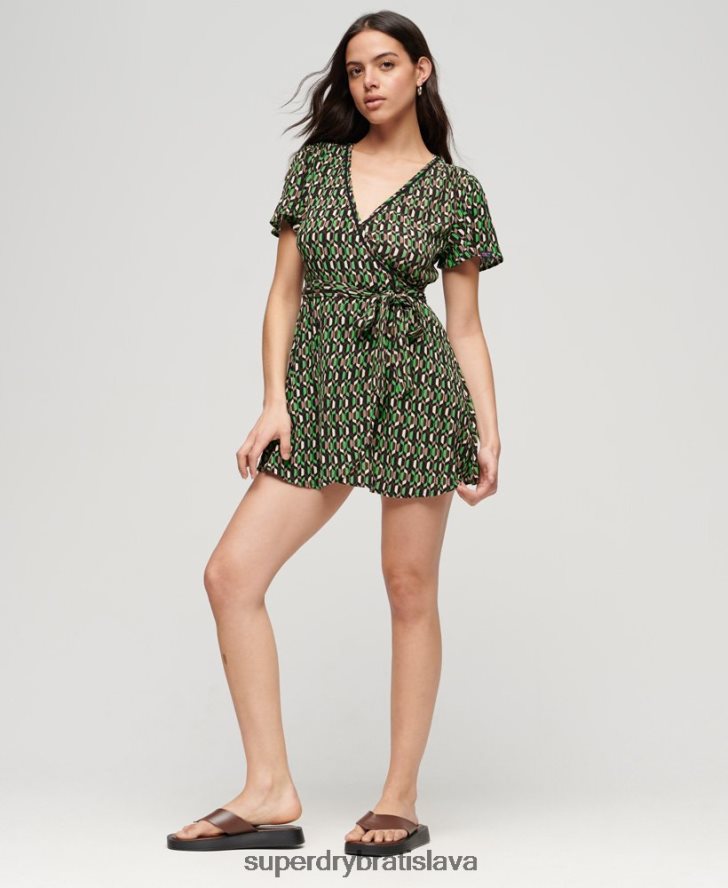 Superdry ženy vintage mini zavinovacie šaty 6B4ZTR2005 oblečenie zelená