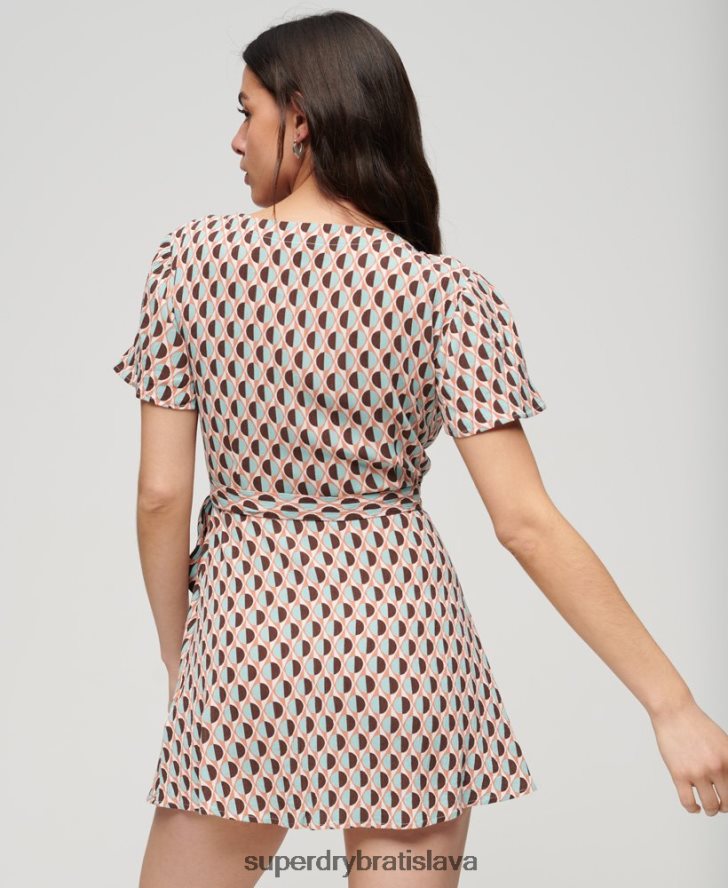 Superdry ženy vintage mini zavinovacie šaty 6B4ZTR2017 oblečenie hnedá