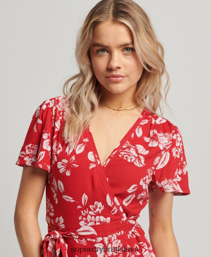 Superdry ženy vintage mini zavinovacie šaty 6B4ZTR2373 oblečenie červená