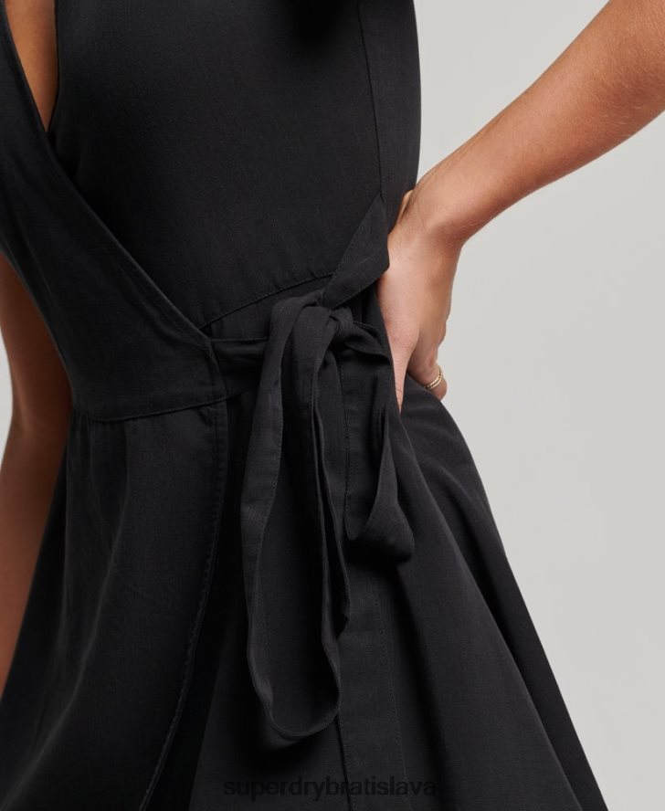 Superdry ženy vintage mini zavinovacie šaty 6B4ZTR2519 oblečenie čierna