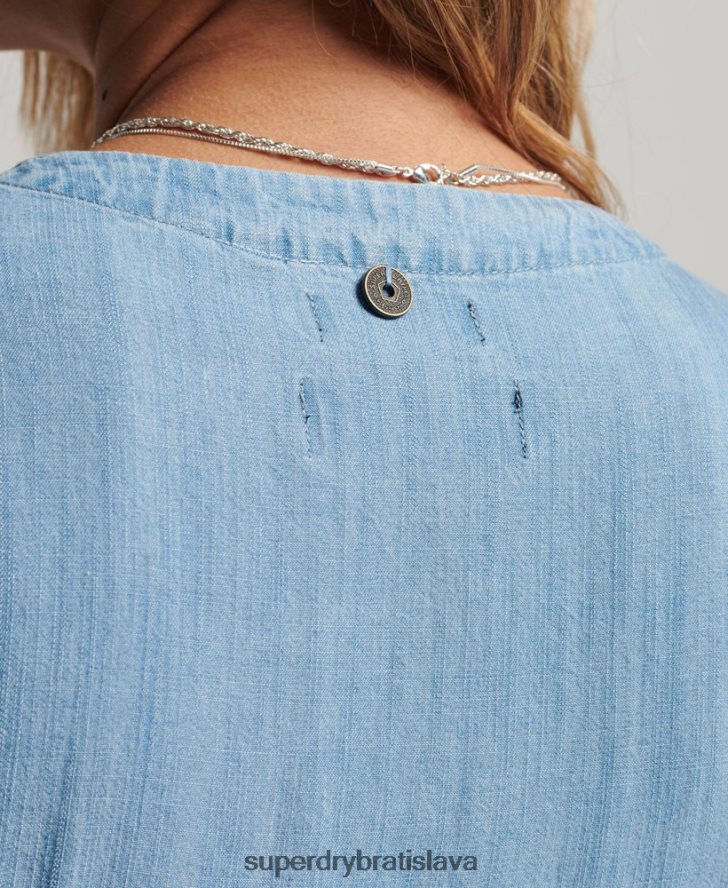 Superdry ženy vintage mini zavinovacie šaty 6B4ZTR2546 oblečenie Modrá