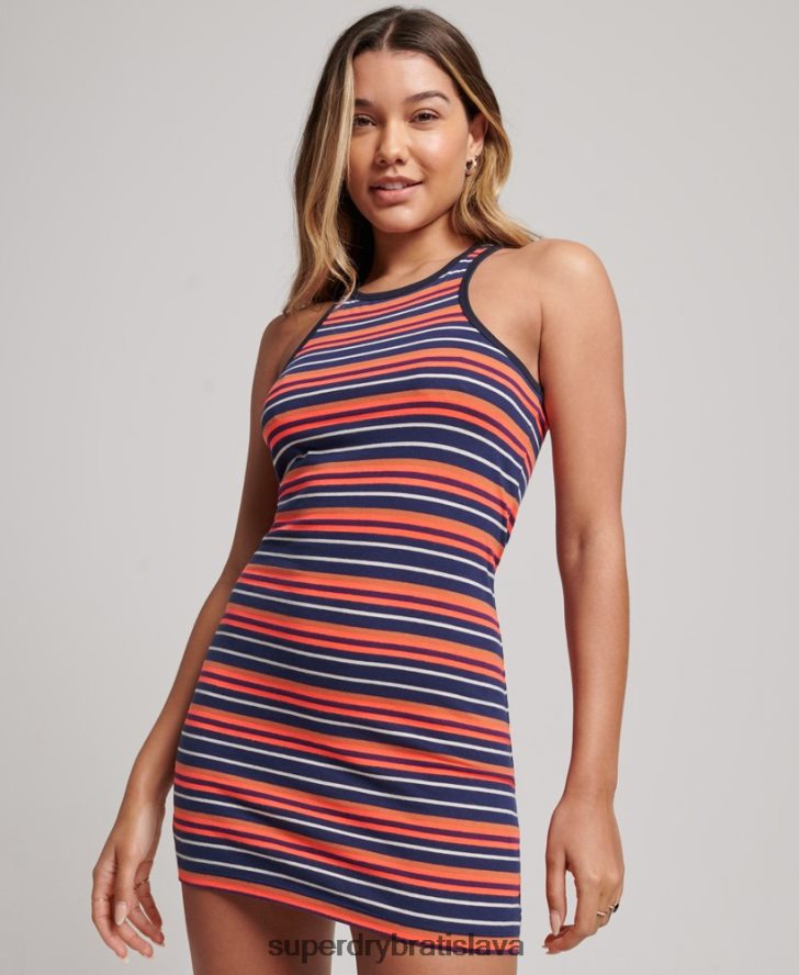 Superdry ženy vintage pruhované pretekárske šaty 6B4ZTR2399 oblečenie koralový