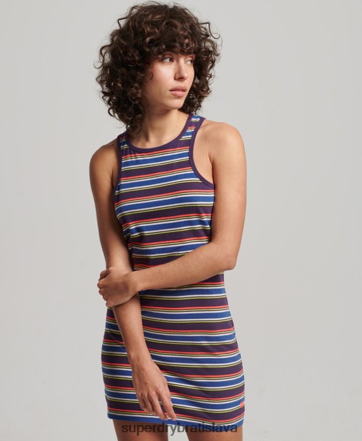Superdry ženy vintage pruhované pretekárske šaty 6B4ZTR2470 oblečenie hnedá