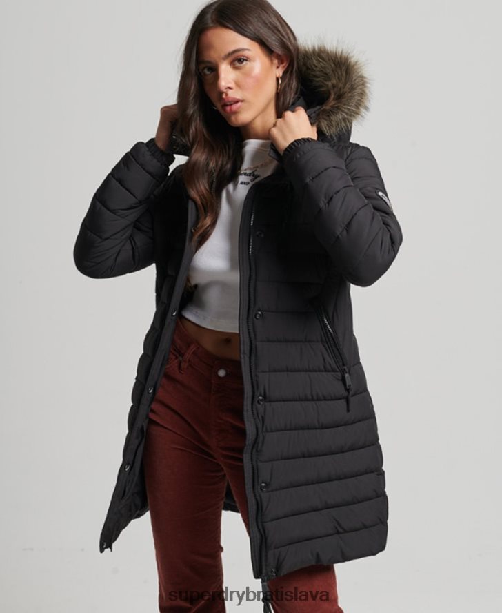 Superdry ženy Bunda s kapucňou z umelej kožušiny strednej dĺžky 6B4ZTR3550 oblečenie čierna