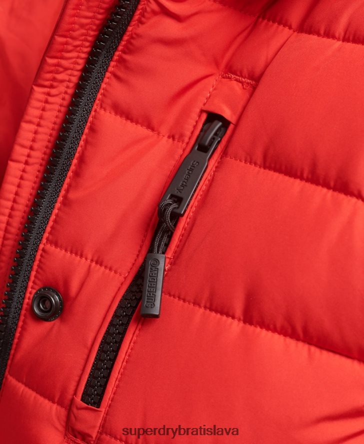 Superdry ženy Bunda s kapucňou z umelej kožušiny strednej dĺžky 6B4ZTR3688 oblečenie červená