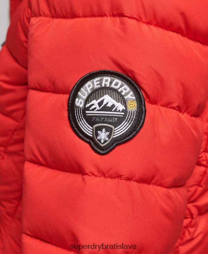 Superdry ženy Bunda s kapucňou z umelej kožušiny strednej dĺžky 6B4ZTR3688 oblečenie červená