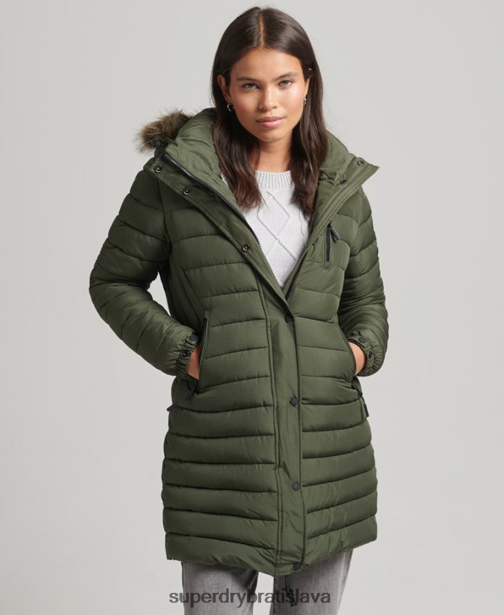 Superdry ženy Bunda s kapucňou z umelej kožušiny strednej dĺžky 6B4ZTR3715 oblečenie kaki