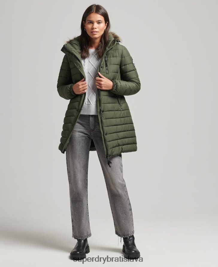 Superdry ženy Bunda s kapucňou z umelej kožušiny strednej dĺžky 6B4ZTR3715 oblečenie kaki