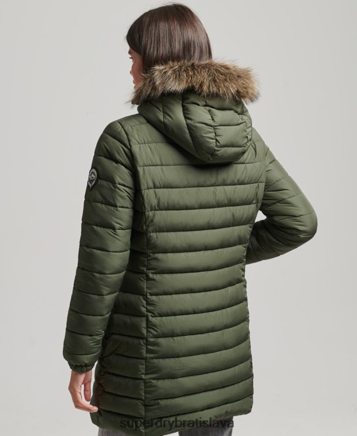 Superdry ženy Bunda s kapucňou z umelej kožušiny strednej dĺžky 6B4ZTR3715 oblečenie kaki