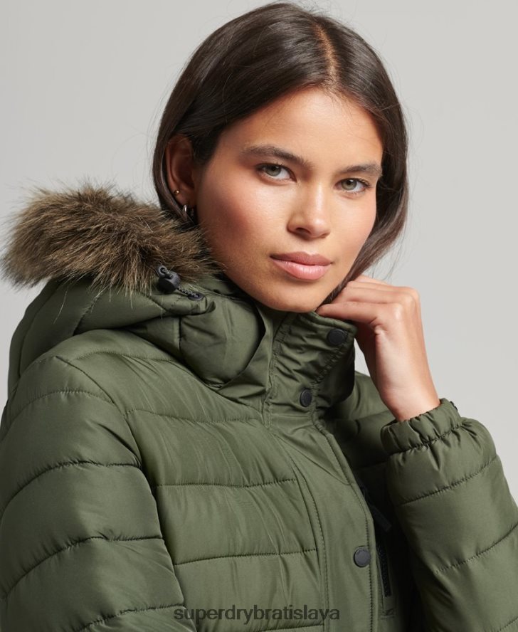 Superdry ženy Bunda s kapucňou z umelej kožušiny strednej dĺžky 6B4ZTR3715 oblečenie kaki
