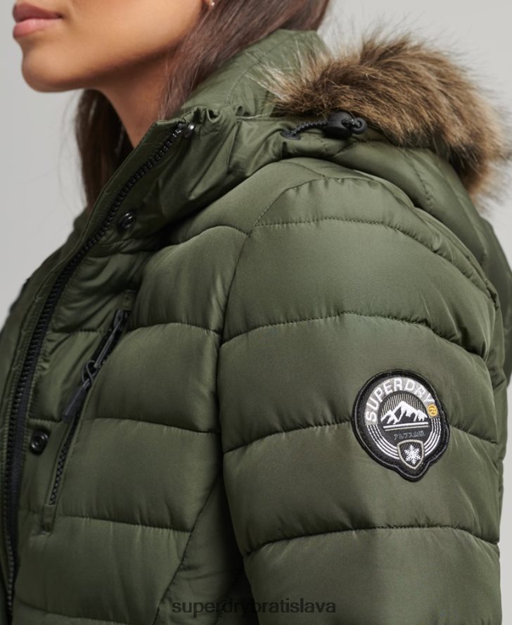 Superdry ženy Bunda s kapucňou z umelej kožušiny strednej dĺžky 6B4ZTR3715 oblečenie kaki