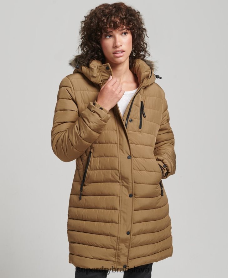 Superdry ženy Bunda s kapucňou z umelej kožušiny strednej dĺžky 6B4ZTR3748 oblečenie hnedá