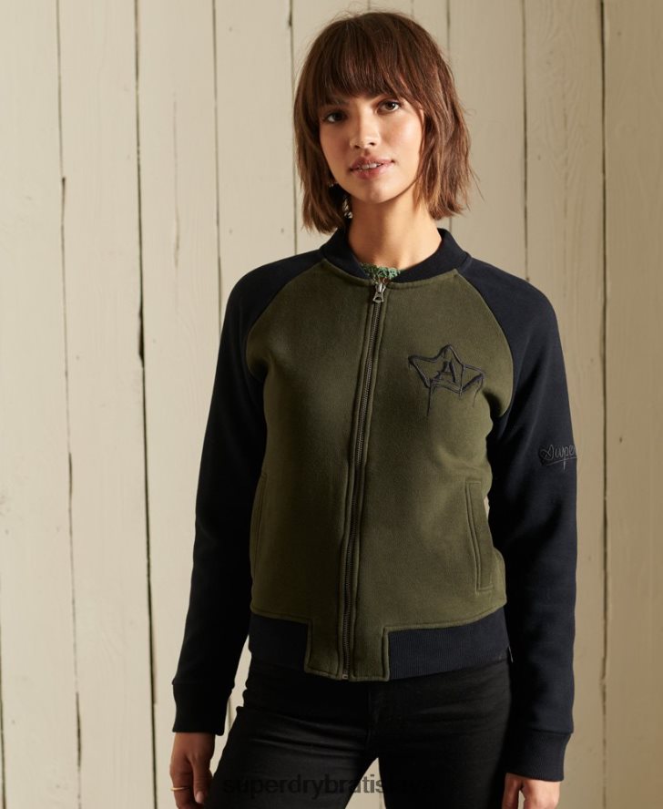 Superdry ženy Crossing lines džersejová bomber bunda 6B4ZTR5827 oblečenie zelená