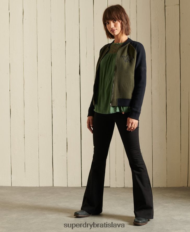 Superdry ženy Crossing lines džersejová bomber bunda 6B4ZTR5827 oblečenie zelená