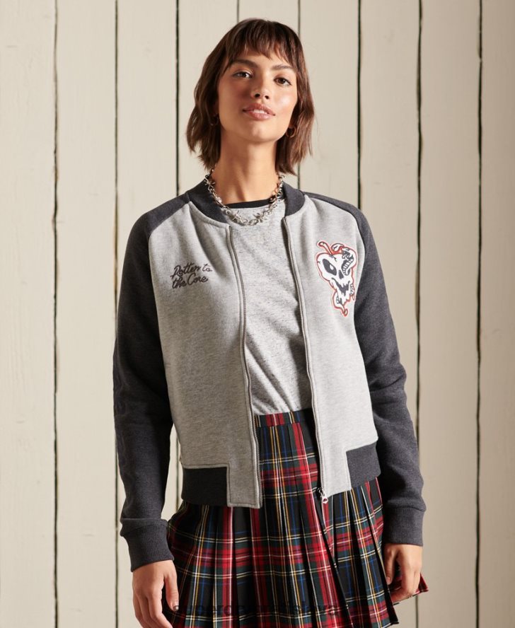 Superdry ženy Crossing lines džersejová bomber bunda 6B4ZTR5839 oblečenie sivá