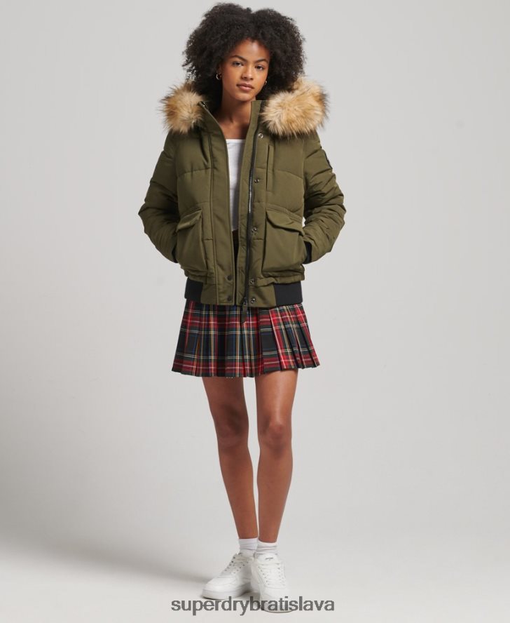 Superdry ženy Everest puffer bomber s kapucňou 6B4ZTR3671 oblečenie zelená