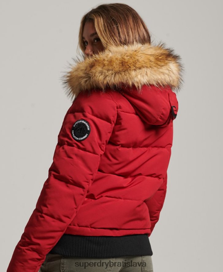 Superdry ženy Everest puffer bomber s kapucňou 6B4ZTR3676 oblečenie červená