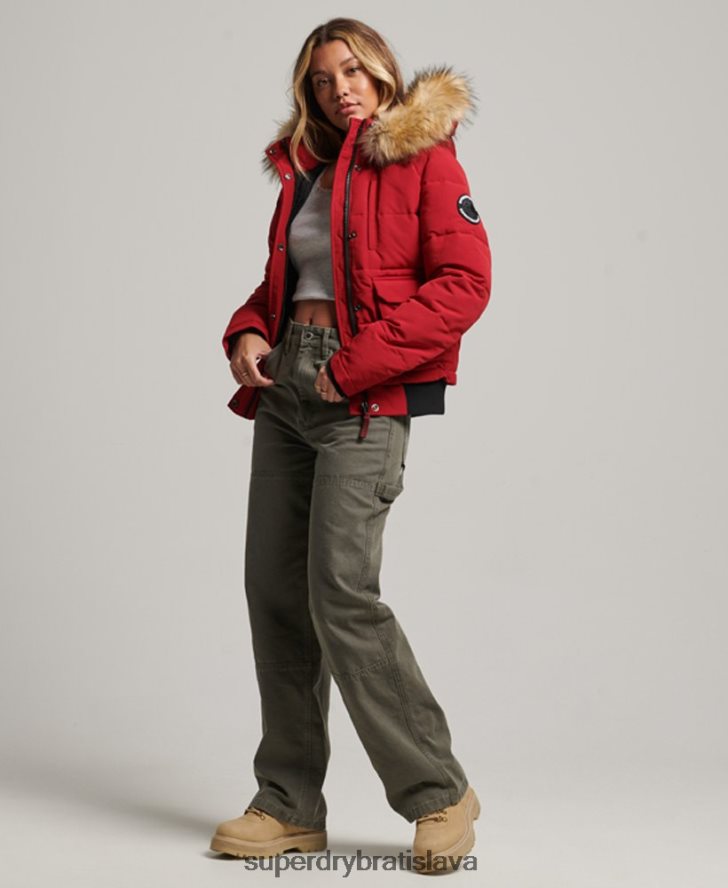 Superdry ženy Everest puffer bomber s kapucňou 6B4ZTR3676 oblečenie červená