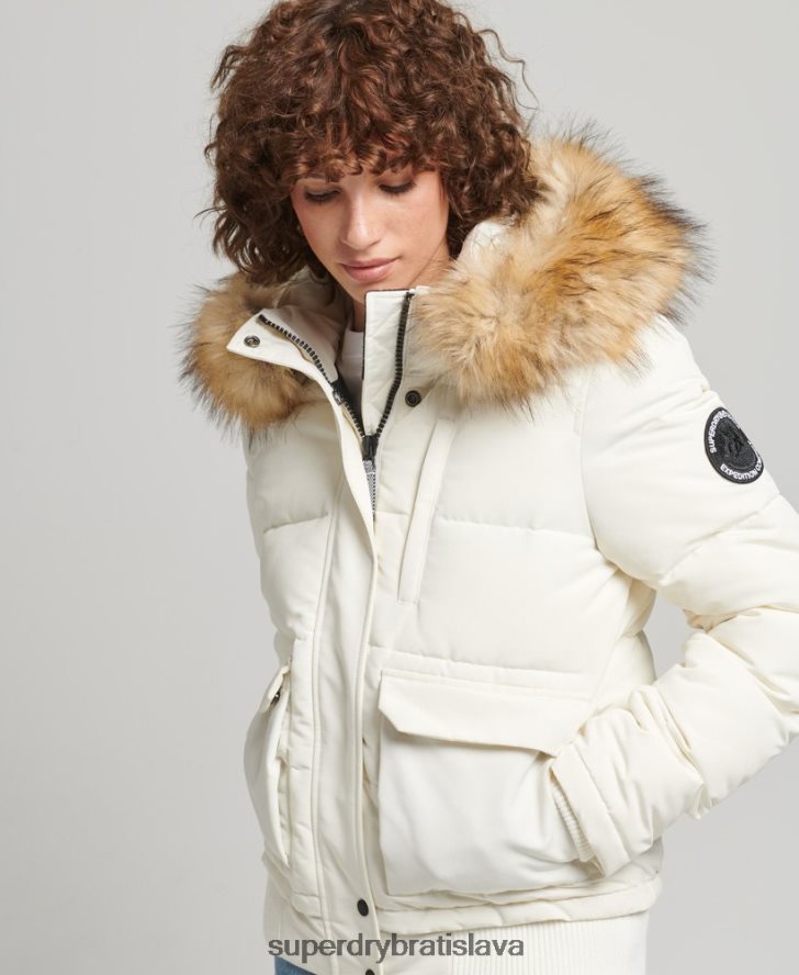Superdry ženy Everest puffer bomber s kapucňou 6B4ZTR5447 oblečenie biely