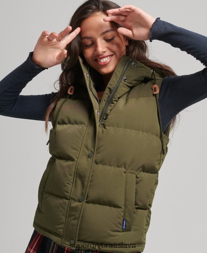 Superdry ženy Everest puffer vesta s kapucňou 6B4ZTR3666 oblečenie zelená