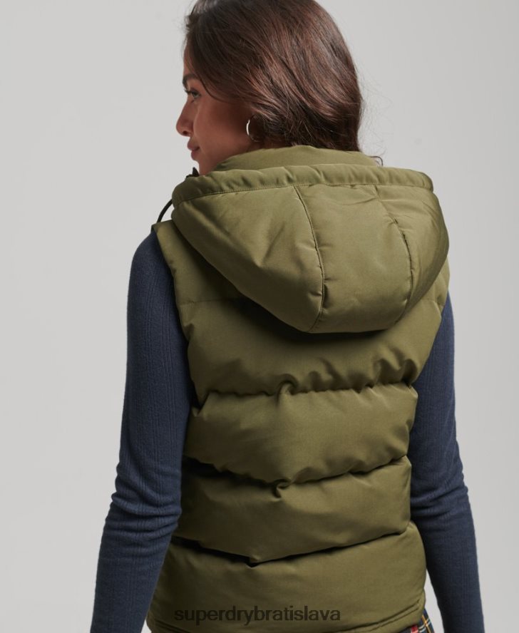 Superdry ženy Everest puffer vesta s kapucňou 6B4ZTR3666 oblečenie zelená